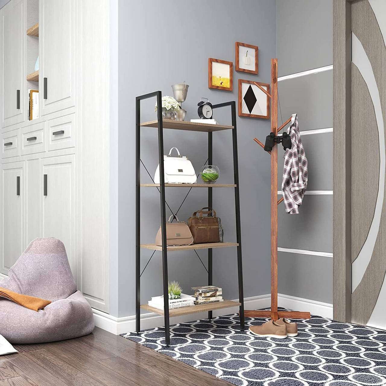 24goodz Standing Shelf - Versatile Storage Solution - Sturdy Iron Frame - Light Oak + Black - 70x81x30 cm - hei