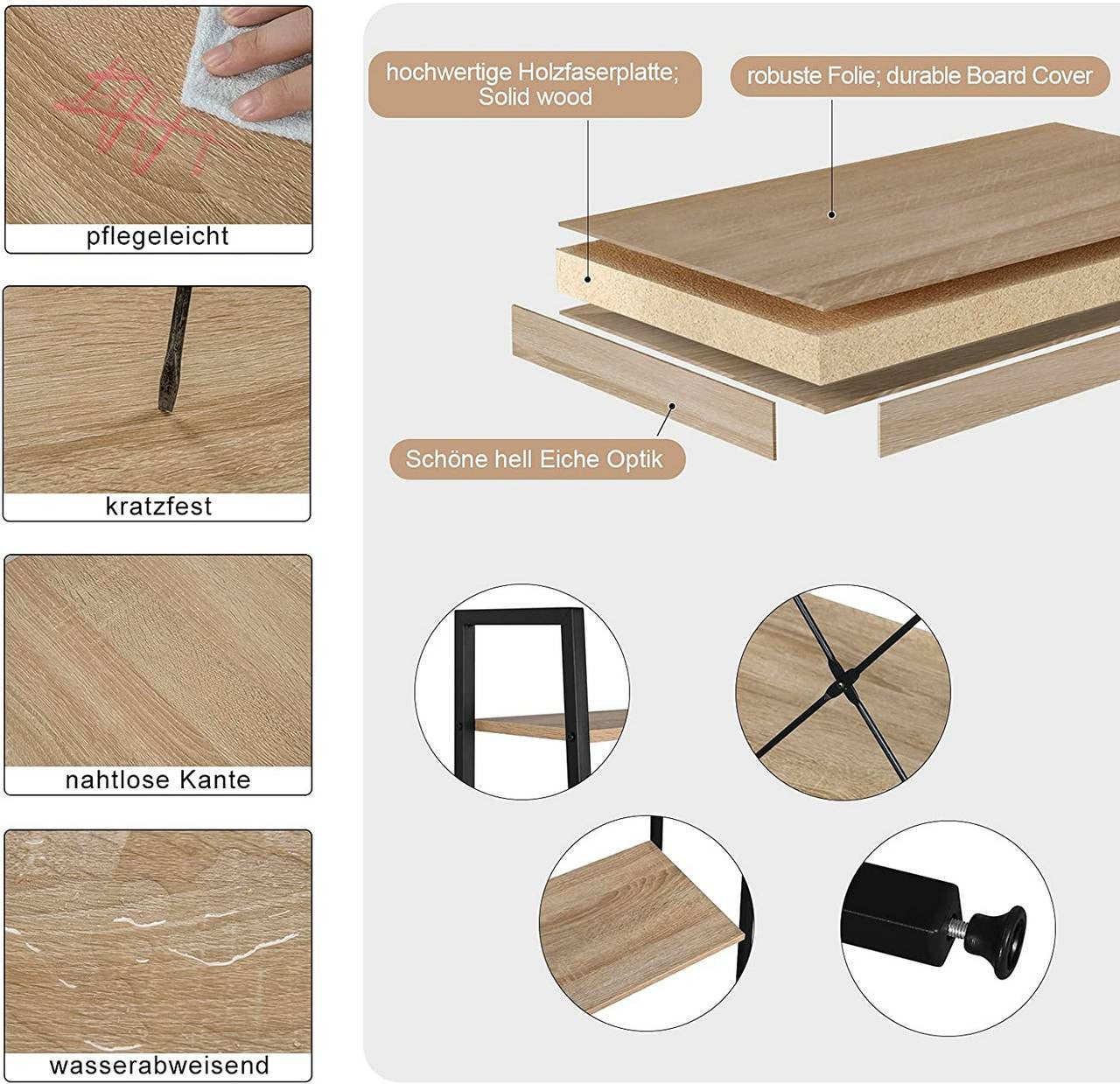 24goodz Standing Shelf - Versatile Storage Solution - Sturdy Iron Frame - Light Oak + Black - 70x81x30 cm - hei
