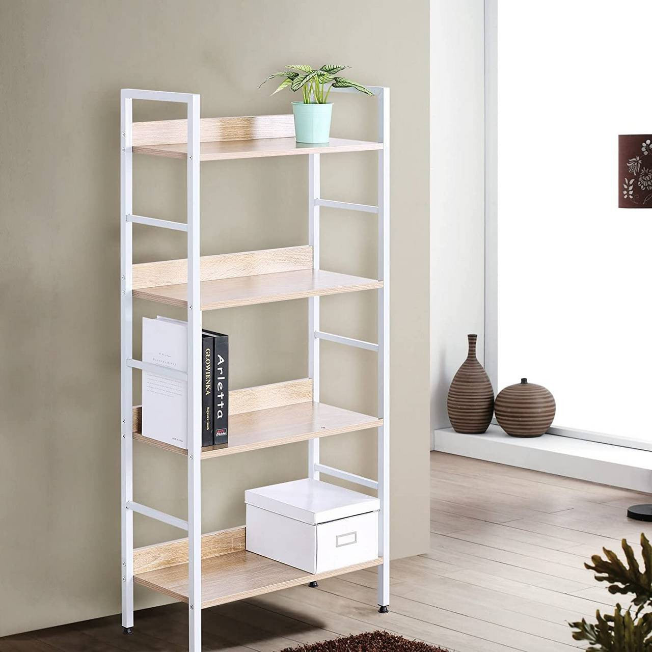 24goodz Standing Shelf - Modern Design - Easy to Assemble - MDF - For Home & Office - Light Oak - hei