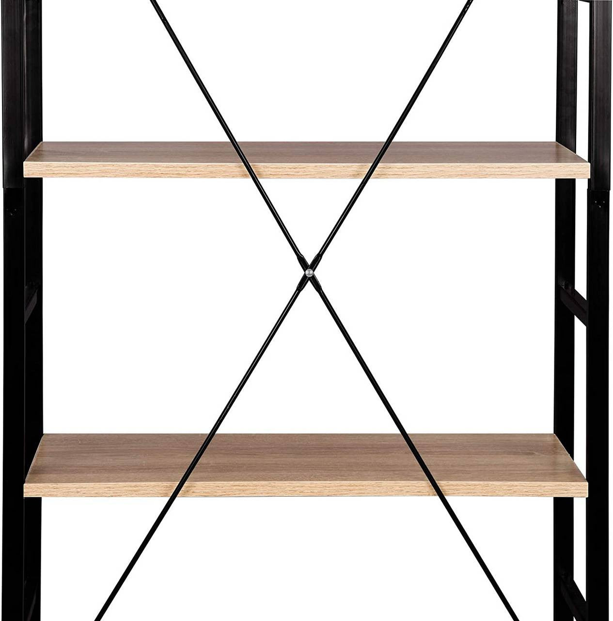 24goodz Standing Shelf - Spacious 6-Tier Design - Durable MDF and Metal - For Home Organization - Black Frame with Oak Shelves - hei