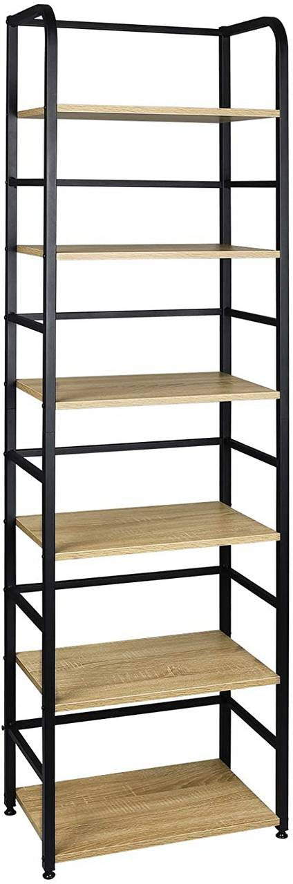 24goodz Standing Shelf with 6 Shelves - Stylish Industrial Design - Sturdy Chipboard and Metal - For Home and Office - Light Oak - hei