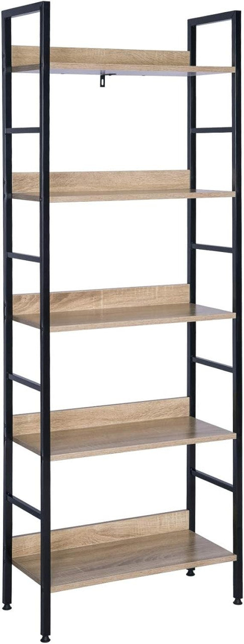 24goodz 5-Tier Storage Shelf - Heavy Duty Design - Multi-Functional - Wood and Steel - For Home Organization - White + Light Oak