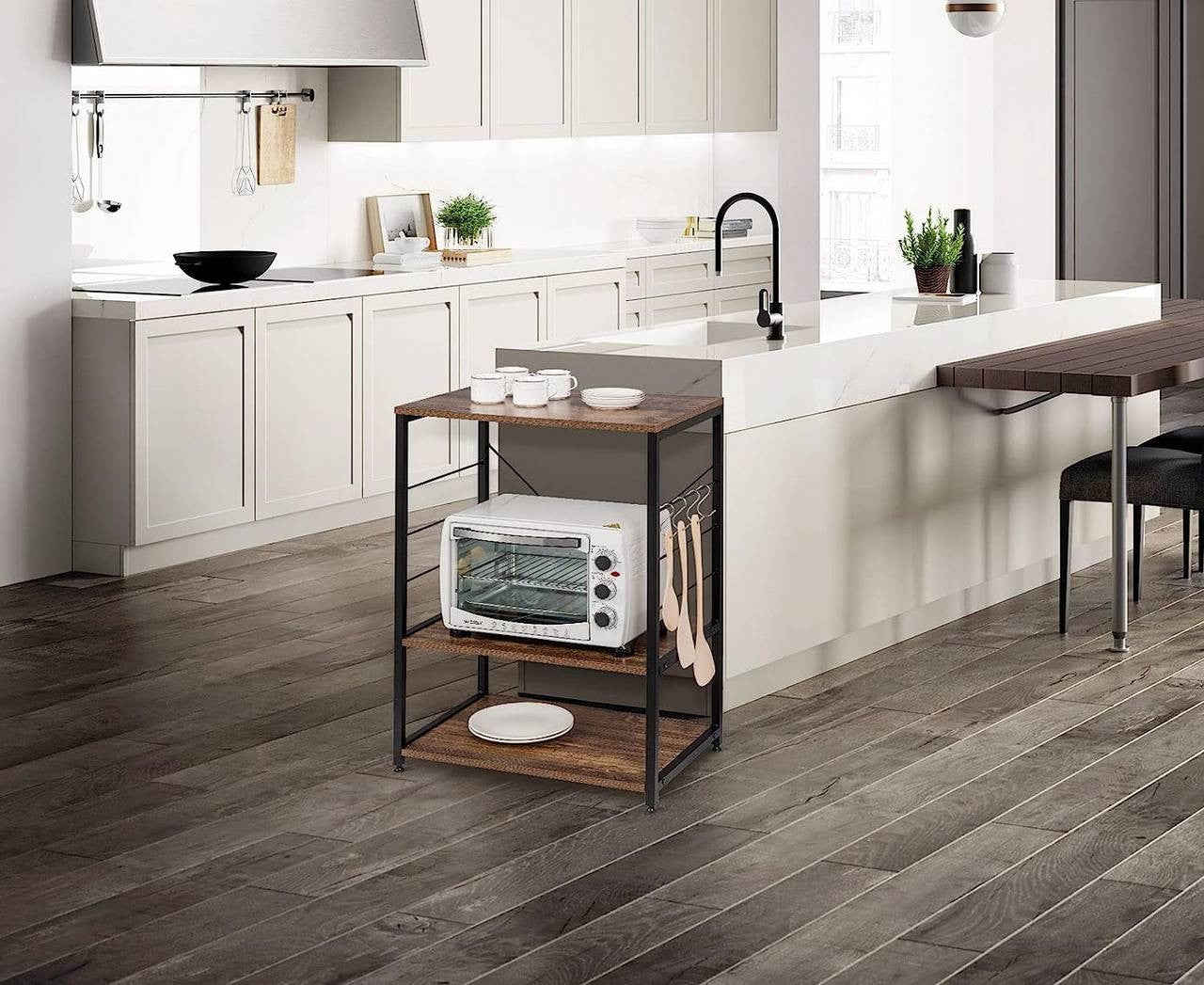24goodz 3-Tier Kitchen Organiser Shelf - Stylish Vintage Design - Sturdy Steel and Wood - 60x40x82cm - Vintage Brown - hov