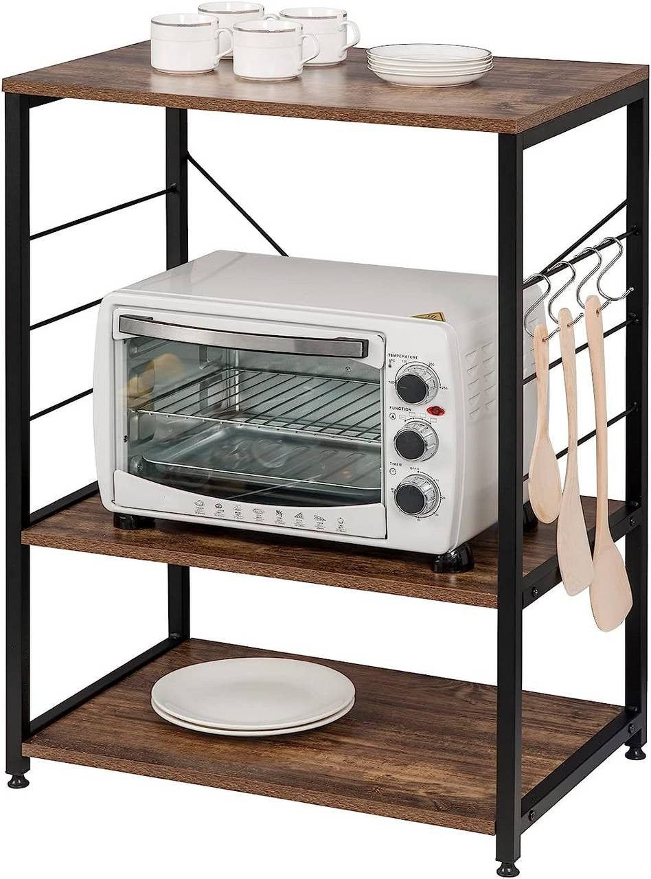 24goodz 3-Tier Kitchen Organiser Shelf - Stylish Vintage Design - Sturdy Steel and Wood - 60x40x82cm - Vintage Brown - hov