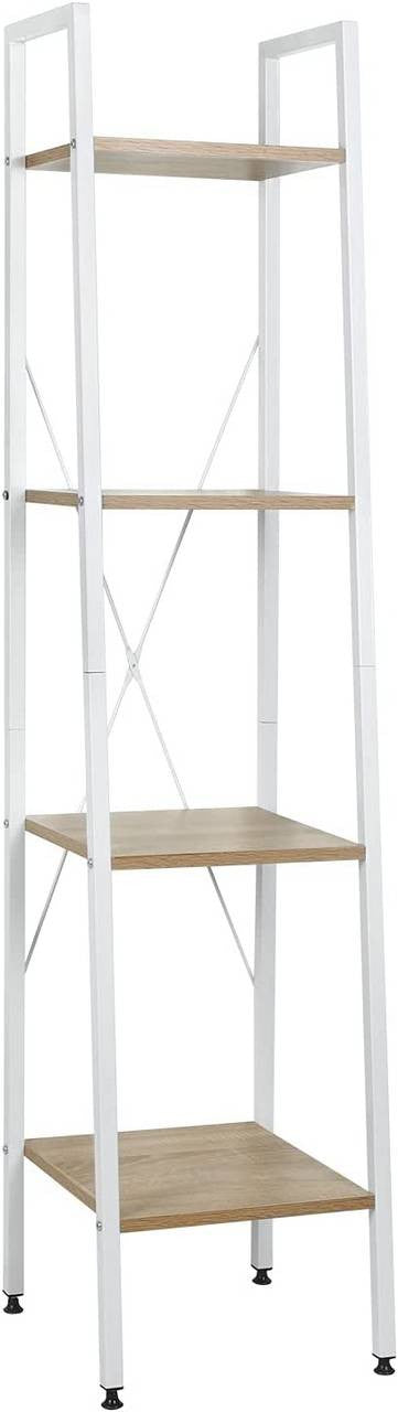 24goodz 4-Tier Standing Shelf - Modern Design - Easy to Assemble - Wood and Metal - For Every Room - White + Light Oak - whe