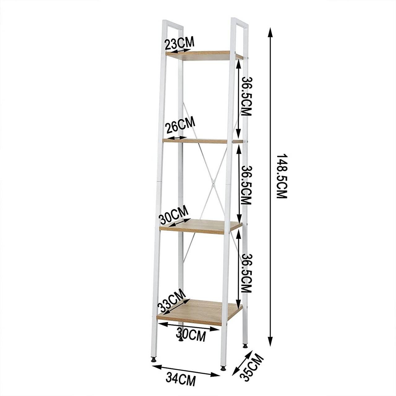 24goodz 4-Tier Standing Shelf - Modern Design - Easy to Assemble - Wood and Metal - For Every Room - White + Light Oak - whe