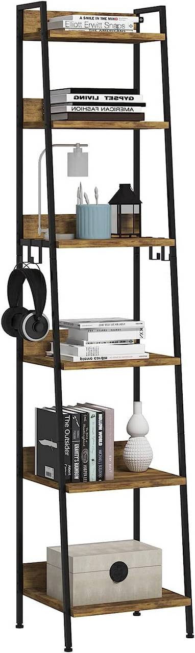 24goodz Standing Shelf with 6 Levels - Stylish and Practical - MDF + Metal - Black + Dark Oak - 41 x 187 x 36 cm - hov