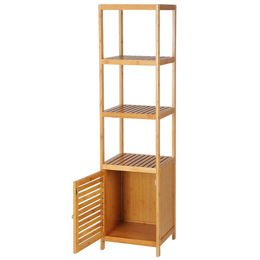 24goodz Standing Shelf Unit - Eco-Friendly Bamboo Design - Quick Assembly - Natural Bamboo - For Home & Office - 36 x 33 x 140 cm
