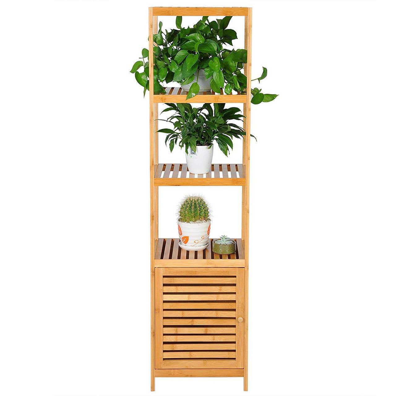 24goodz Standing Shelf Unit - Eco-Friendly Bamboo Design - Quick Assembly - Natural Bamboo - For Home & Office - 36 x 33 x 140 cm