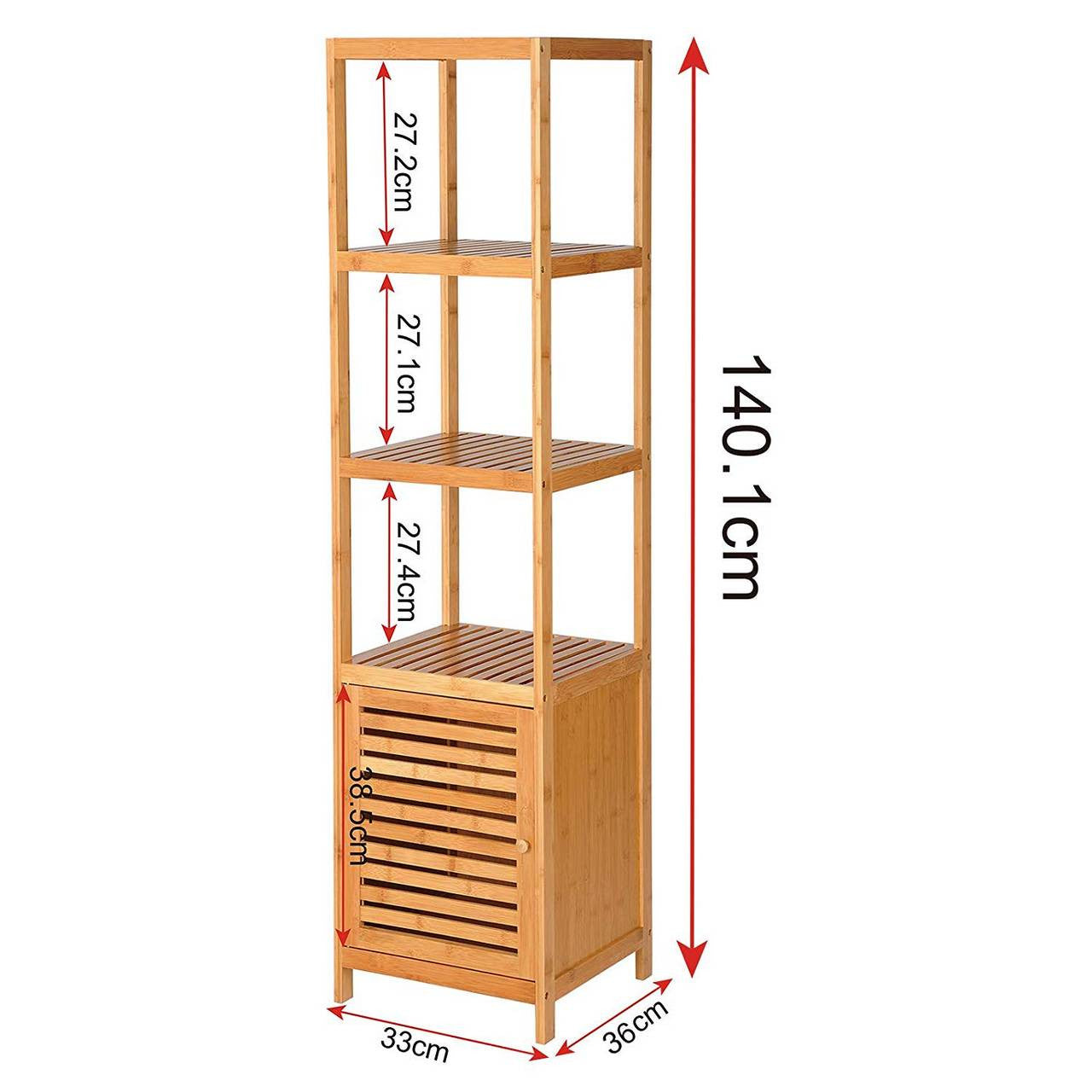 24goodz Standing Shelf Unit - Eco-Friendly Bamboo Design - Quick Assembly - Natural Bamboo - For Home & Office - 36 x 33 x 140 cm