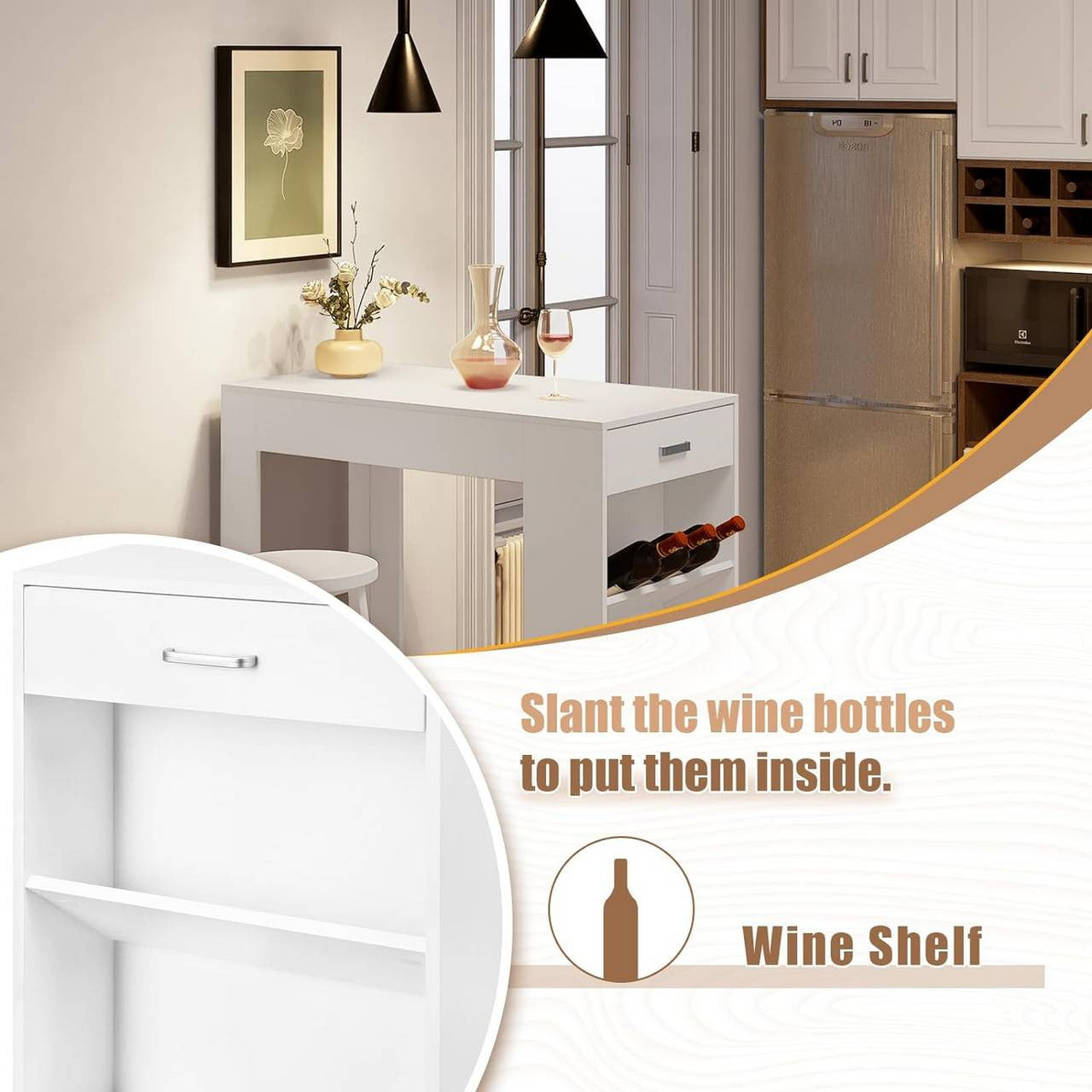 24goodz Multifunctional Bar Table - Spacious Design - Durable Wood - For Home Use - White + Wood Look