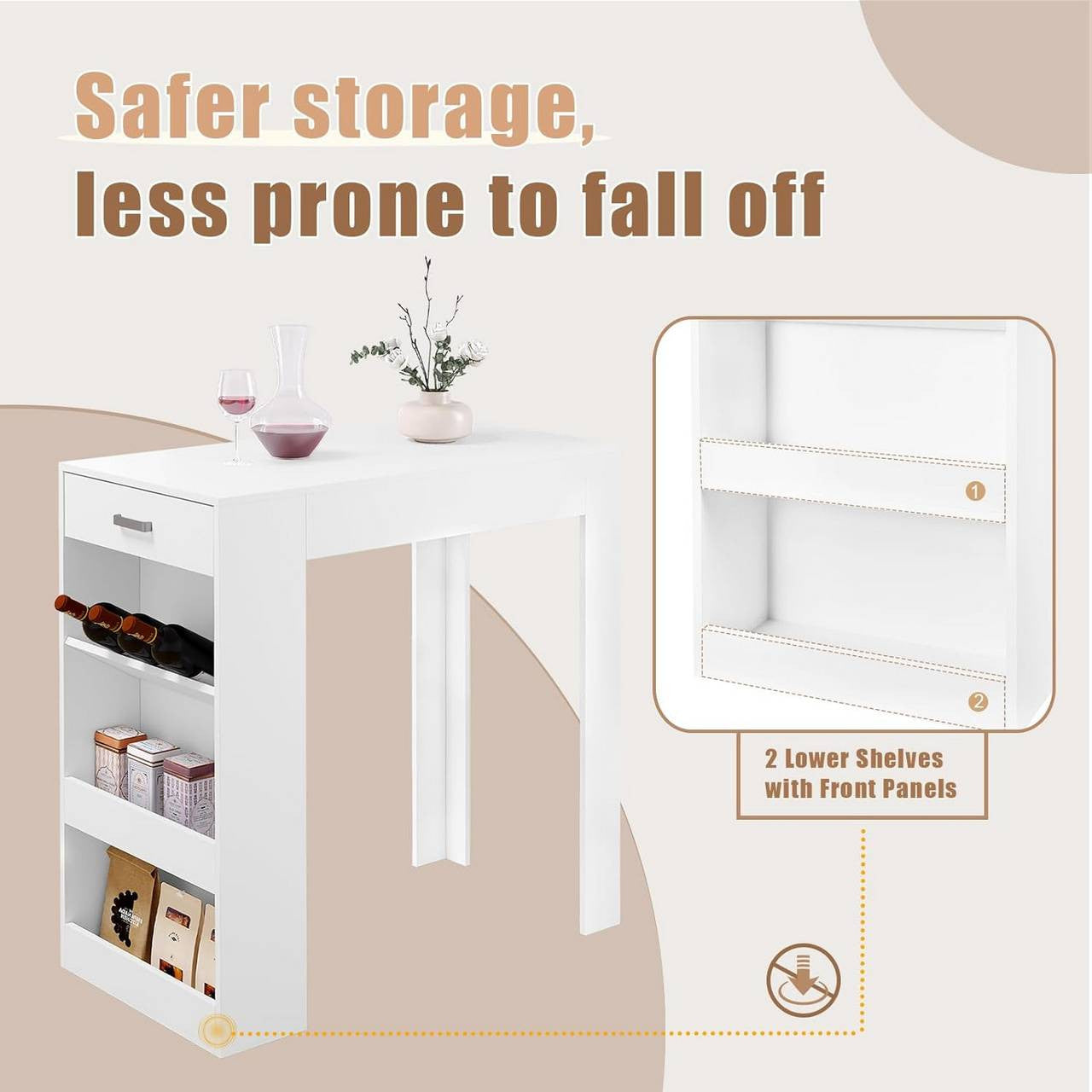 24goodz Multifunctional Bar Table - Spacious Design - Durable Wood - For Home Use - White + Wood Look