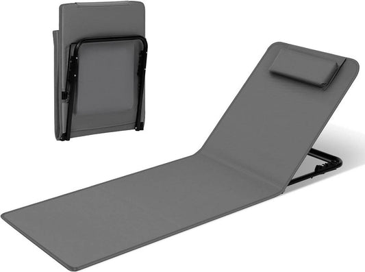 24goodz Foldable Beach Chair with Storage Pocket - Adjustable Backrest - Lightweight - Metal + Oxford Fabric - Dark Grey