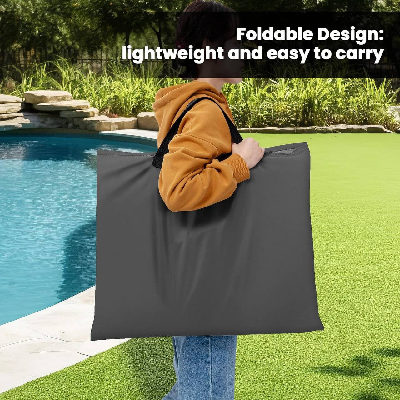 24goodz Foldable Beach Chair with Storage Pocket - Adjustable Backrest - Lightweight - Metal + Oxford Fabric - Dark Grey