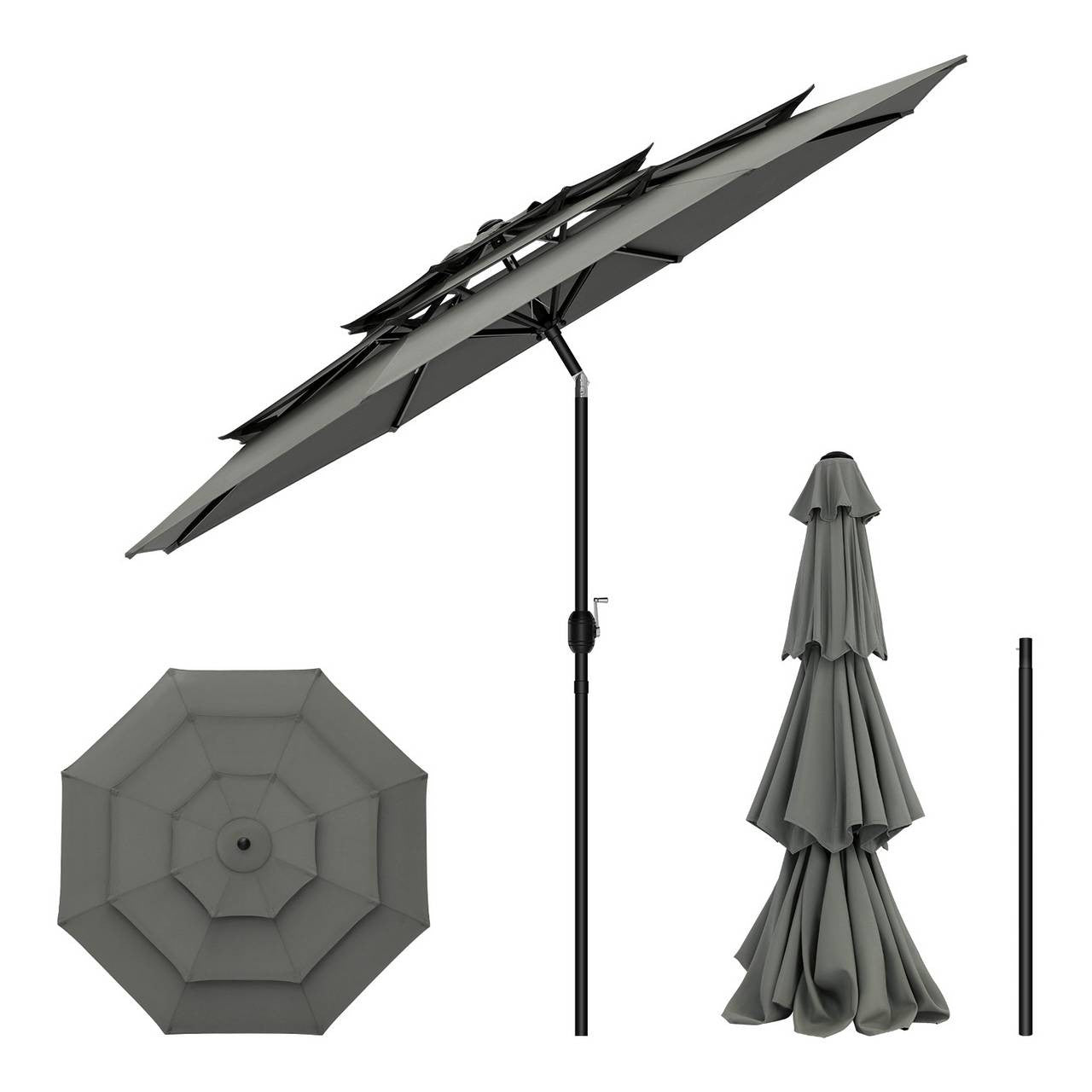 24goodz Parasol Ø292 cm - UV Protection - Easy to Use - 180g Polyester - For Gardens and Patios - Dark Grey