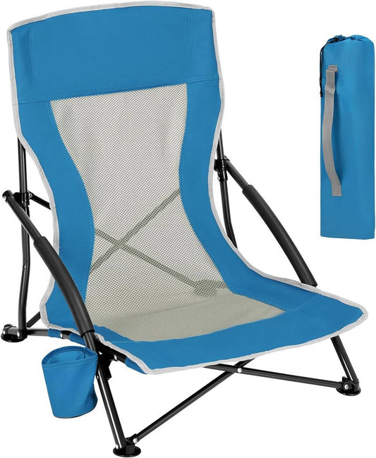 24goodz Folding Beach Chair - Comfortable Armrests - Lightweight and Portable - 600D Oxford Fabric - Blue
