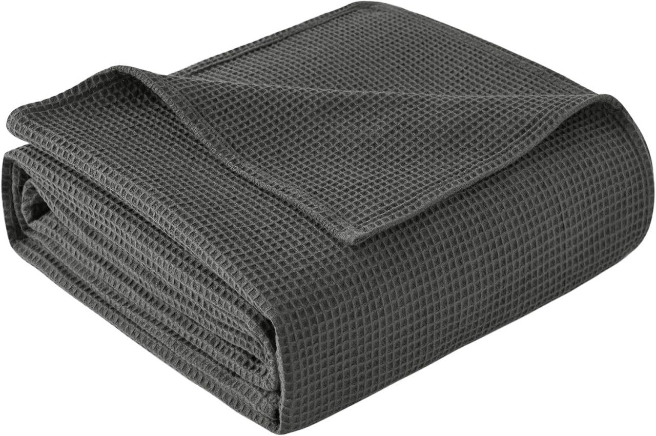 24goodz Waffle Look Throw Blanket - Soft and Breathable - 100% Cotton - For Home Decor - Dark Grey - 150 x 200 cm