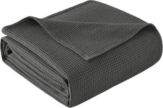 24goodz Waffle Look Throw Blanket - Soft and Breathable - 100% Cotton - For Home Decor - Dark Grey - 150 x 200 cm