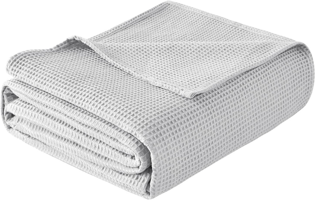 24goodz Waffle Look Bedspread - Soft and Lightweight - 100% Cotton - Grey - 170 x 210 cm