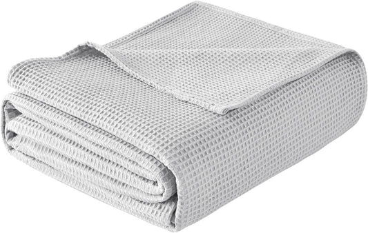 24goodz Waffle Look Bedspread - Soft and Lightweight - 100% Cotton - Grey - 170 x 210 cm