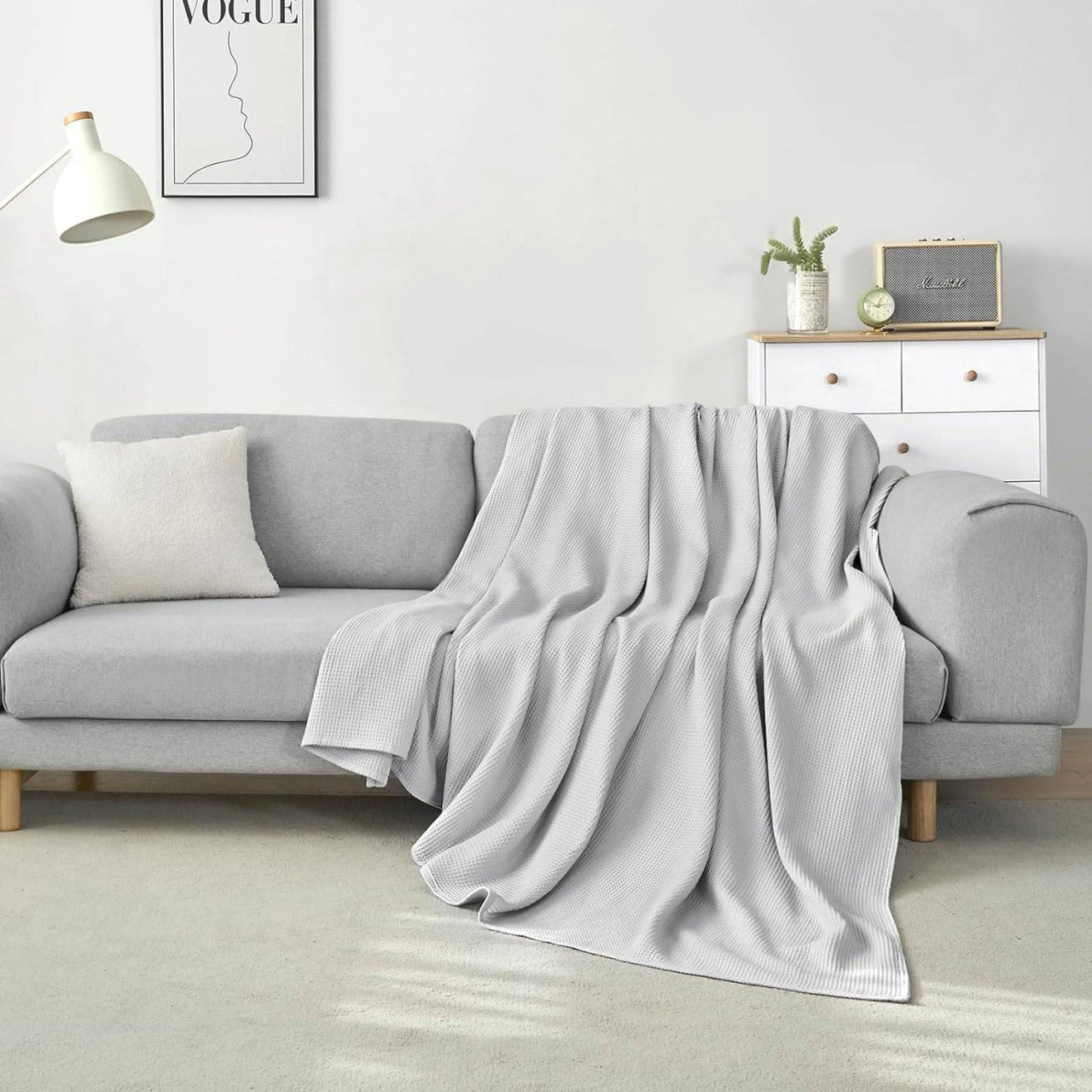 24goodz Waffle Look Bedspread - Soft and Lightweight - 100% Cotton - Grey - 170 x 210 cm