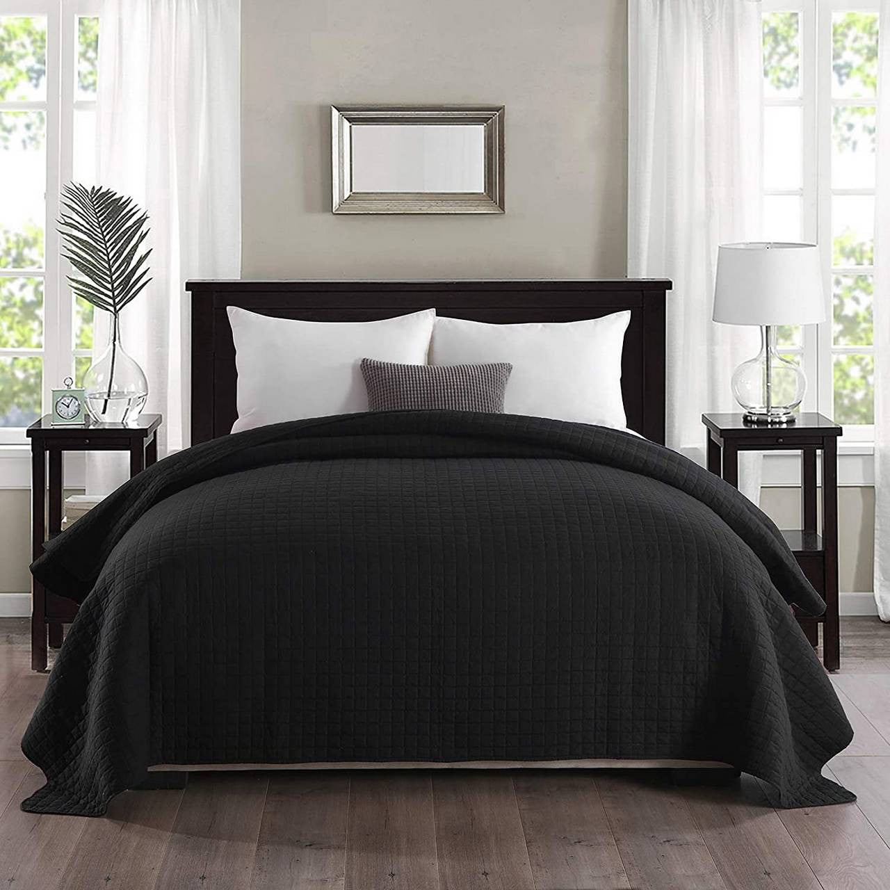 24goodz Reversible Patchwork Quilt - Cozy and Stylish - 100% Polyester - For All Bedrooms - Black - 220 x 240 cm - sz