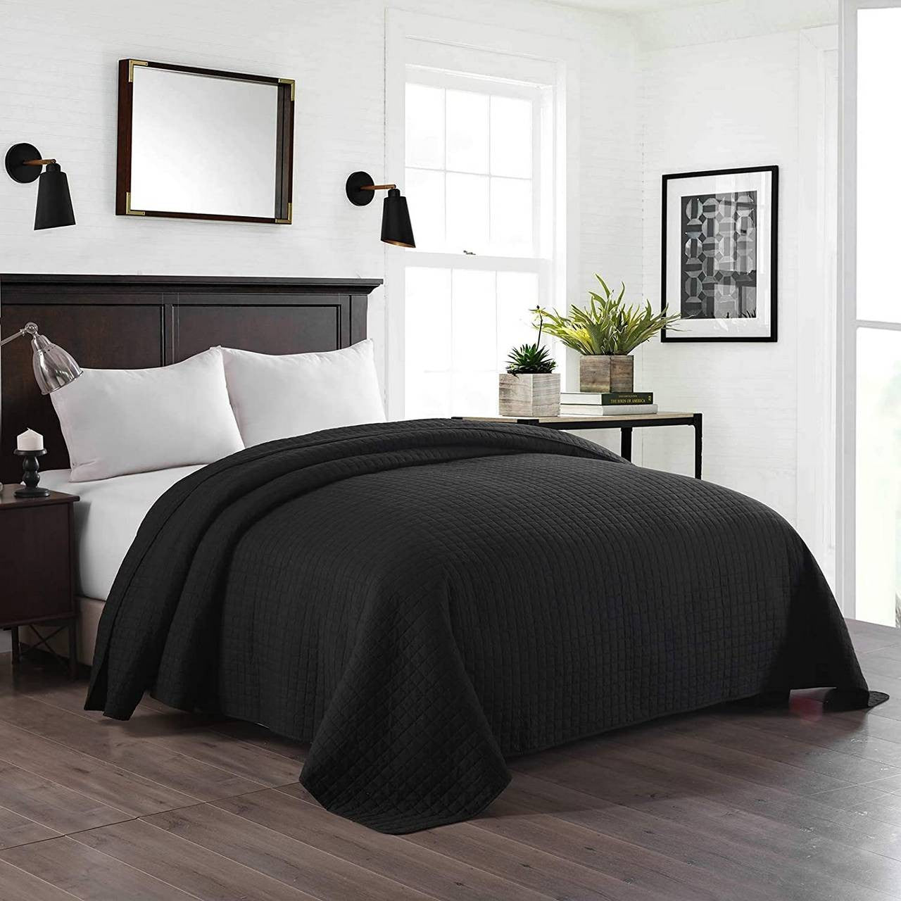 24goodz Reversible Patchwork Quilt - Cozy and Stylish - 100% Polyester - For All Bedrooms - Black - 220 x 240 cm - sz
