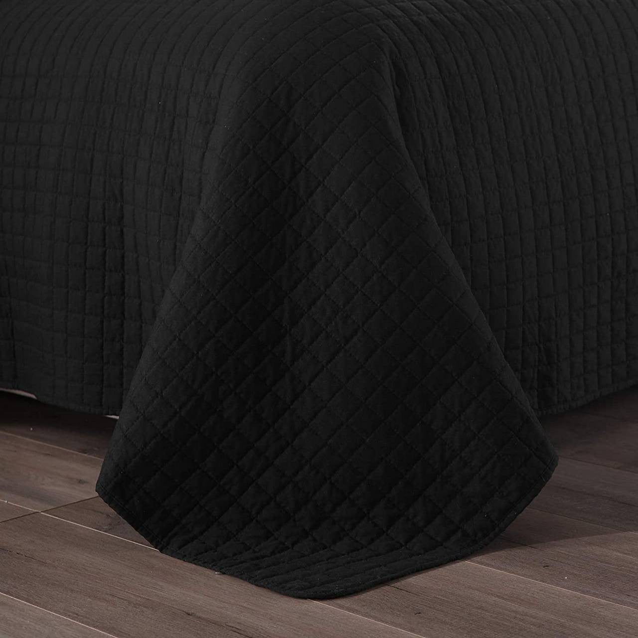 24goodz Reversible Patchwork Quilt - Cozy and Stylish - 100% Polyester - For All Bedrooms - Black - 220 x 240 cm - sz
