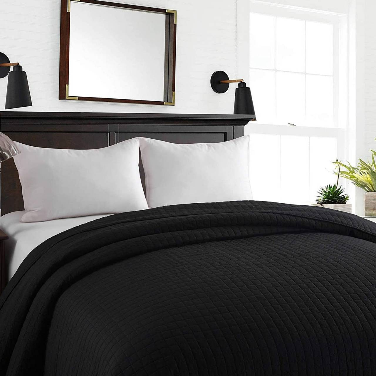 24goodz Reversible Patchwork Quilt - Cozy and Stylish - 100% Polyester - For All Bedrooms - Black - 220 x 240 cm - sz