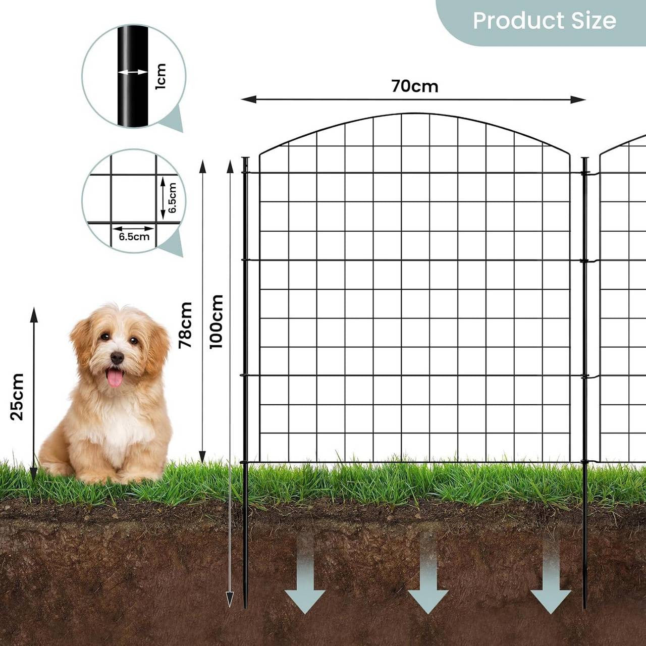 24goodz Metal Garden Fence Set - Rust and Weather Resistant - Flexible Design - Iron - For Garden Lovers - Black 70×78 cm