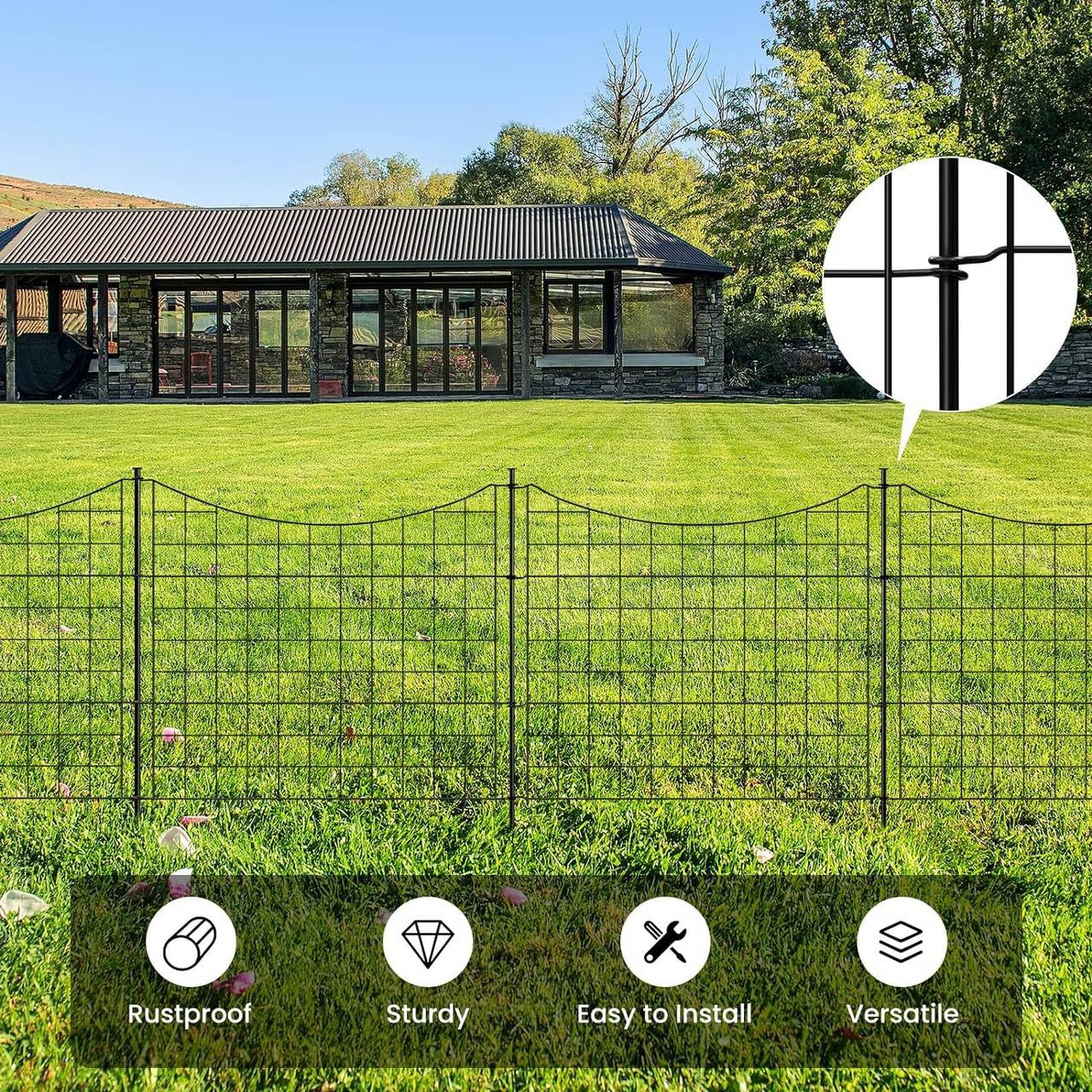 24goodz Metal Garden Fence Complete Set - Rust and Weather Resistant - Easy to Assemble - Iron - For Garden Lovers - Black 70×64 cm