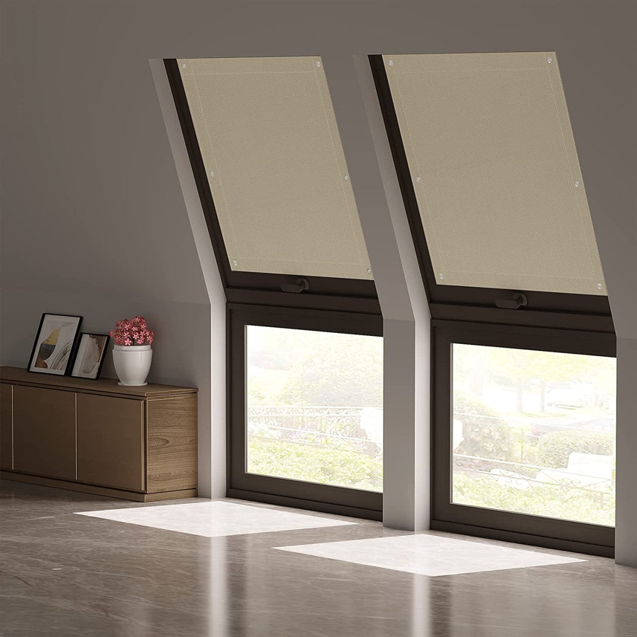 24goodz Thermal Skylight Roller Blind - Easy Installation Without Drilling - 100% Blackout - Polyester - For Home and Office - Beige 96x120 cm