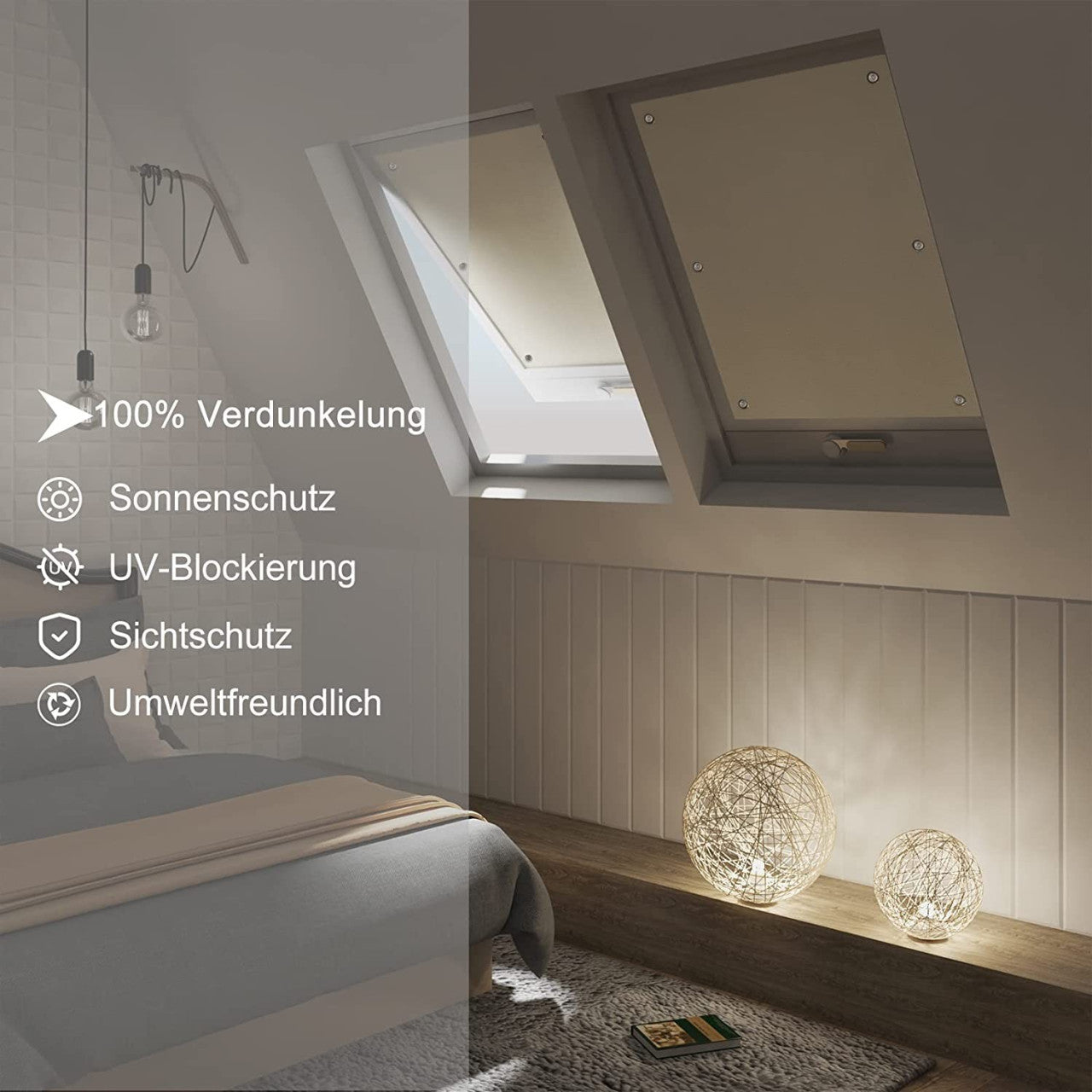 24goodz Thermal Roof Window Roller Blind - Improved Suction Cups - 100% Light Blocking - Polyester - Beige - 48x93 cm