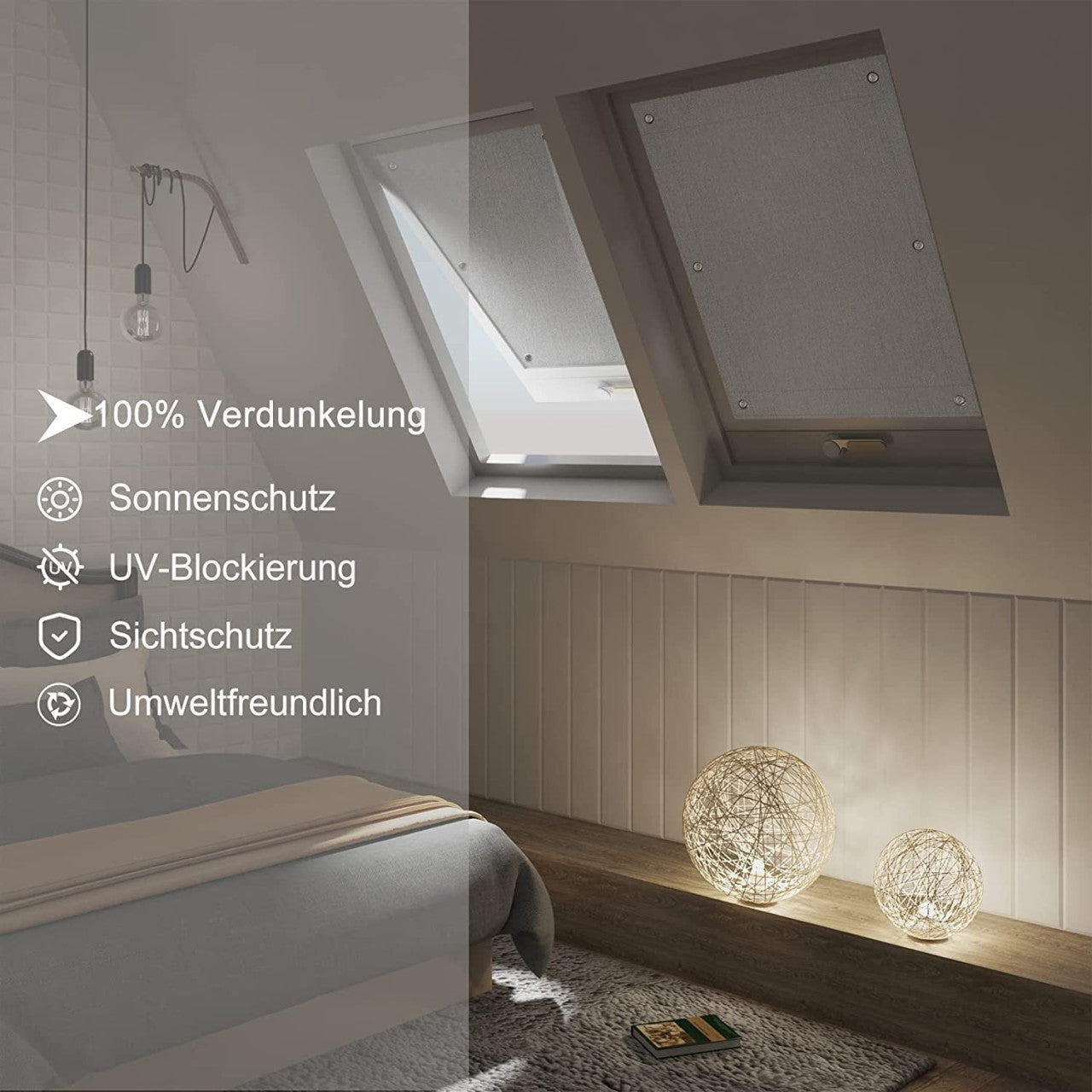 24goodz Thermal Skylight Roller Blind - Easy Installation Without Drilling - Polyester - For Any Room - Dark Grey 116x120 cm - dgr