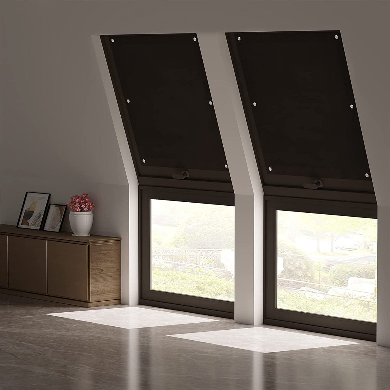 24goodz Thermal Roof Window Roller Blind - 100% Light Blocking - Easy Installation Without Drilling - Polyester - For Home and Office - Black 60x115 cm - sz
