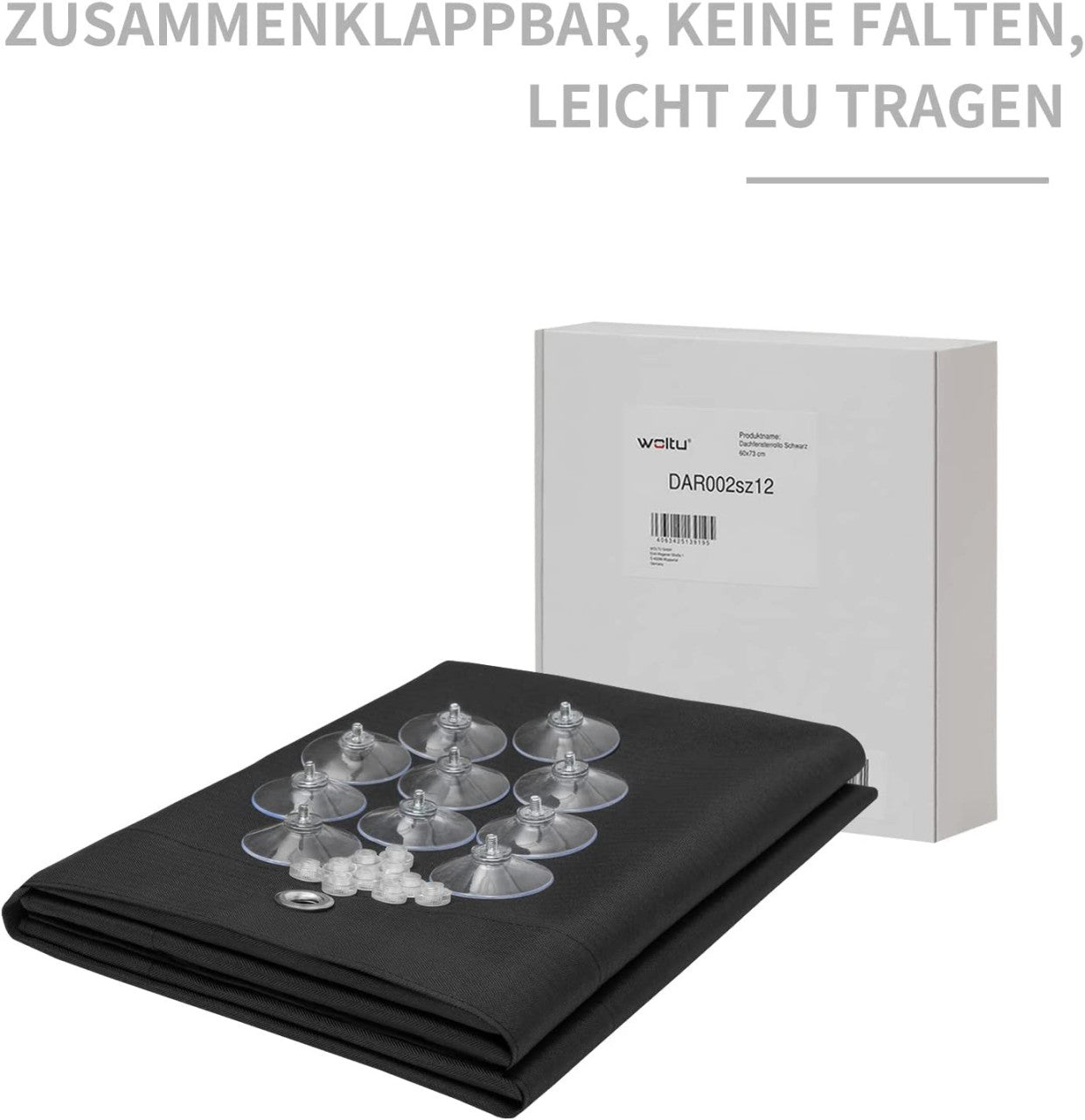 24goodz Thermal Skylight Roller Blind - Improved Suction Cups - 100% Light Blocking - Polyester - For Indoor Use - Black 76x93 cm - sz