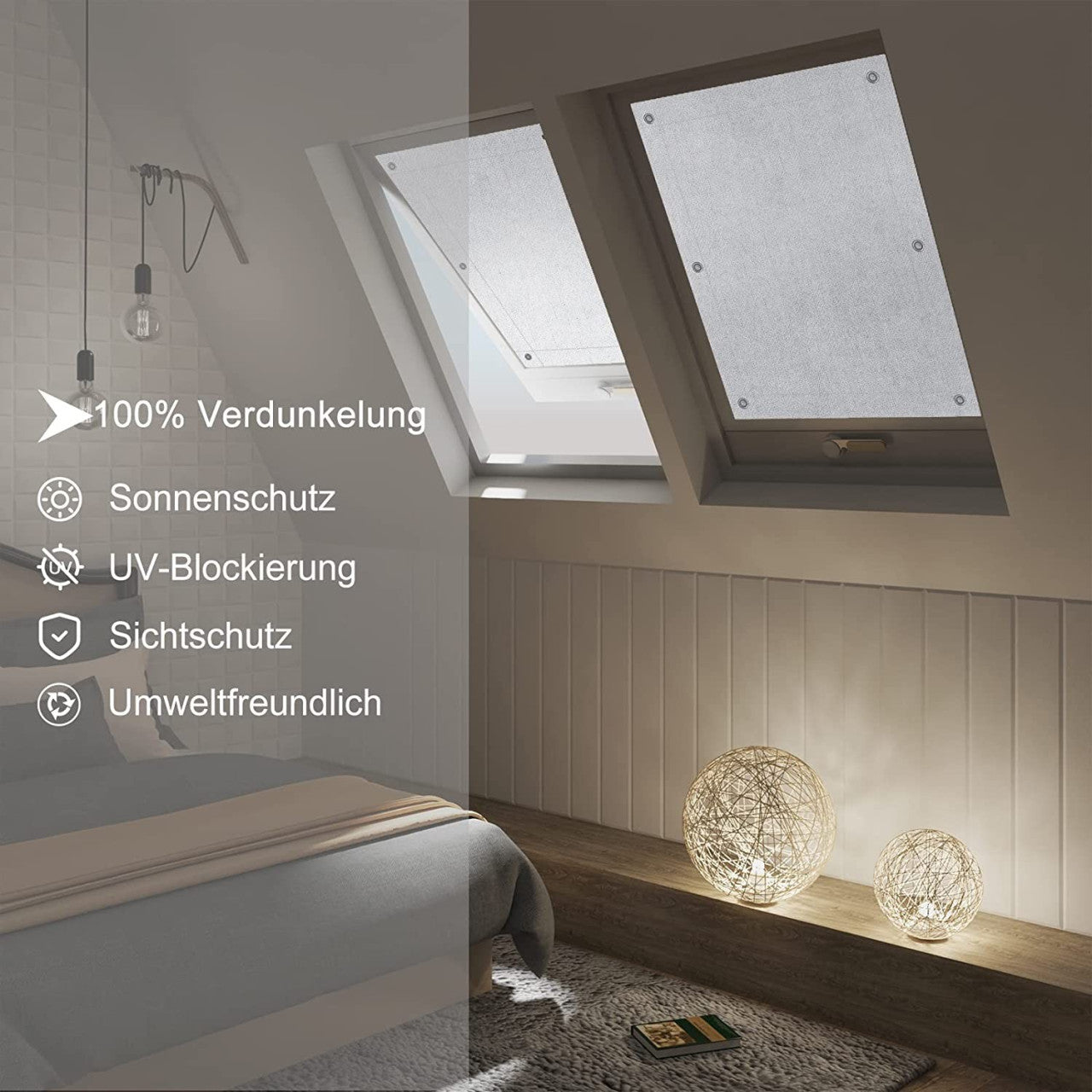24goodz Thermal Blackout Roller Blind for Roof Windows - 100% Light Blocking - Polyester - For Home and Office - White 76x93 cm