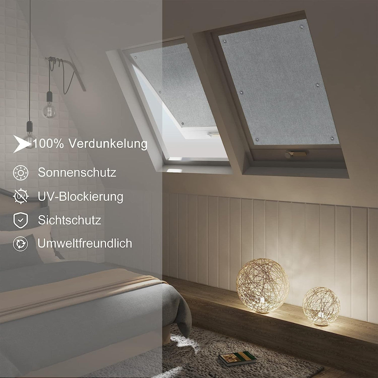 24goodz Blackout Roller Blind for Roof Windows - 100% Light Blocking - Polyester - For Home and Office - Grey 76x93 cm