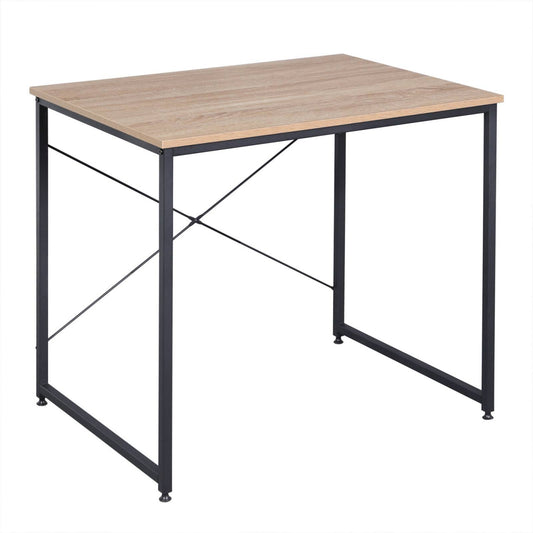 24goodz Compact Office Desk - Durable and Water-Resistant - E1 Wood and Steel - For Home and Office - Light Oak + Black - 60 x 70 x 80 cm - hei