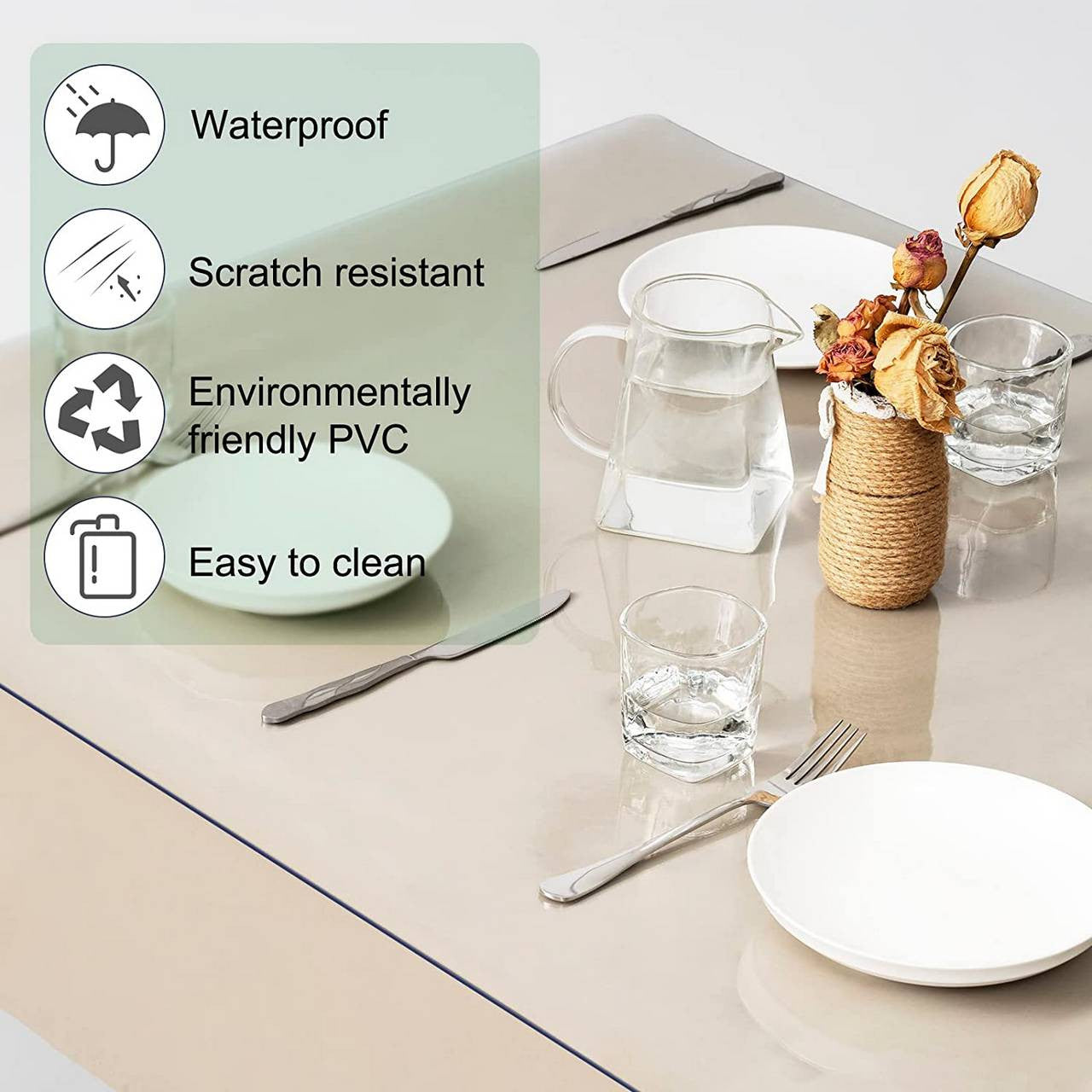 24goodz Transparent PVC Table Protector - Durable and Waterproof - 2 mm Thick - For Kitchens and Dining Rooms - 90 x 180 cm - tp