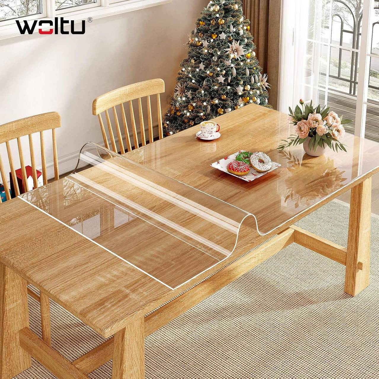 24goodz Transparent Table Protector - Perfect Scratch and Stain Protection - Easy to Maintain - PVC - For Dining Areas - 100 x 200 cm