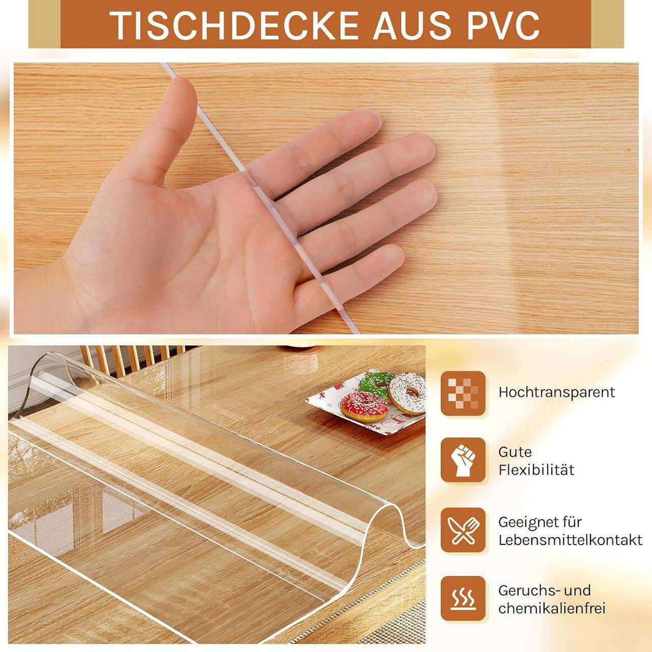 24goodz Transparent Tablecloth Protector - Perfect Scratch and Stain Protection - Easy to Clean - PVC - For Dining Areas - 90 x 140 cm