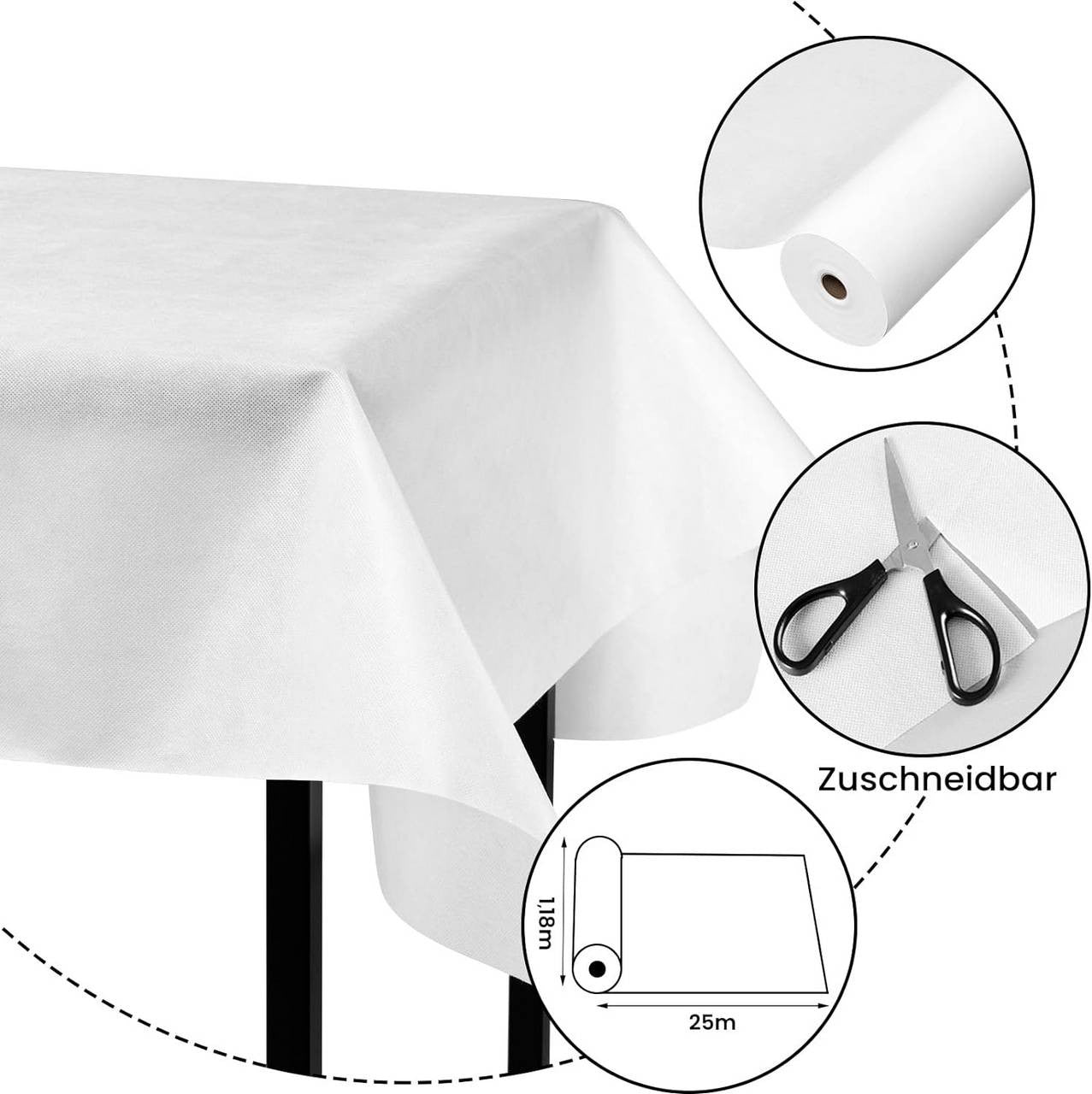 24goodz Disposable Non-Woven Tablecloth Roll - Eco-Friendly & Hypoallergenic - Non-Woven Fabric - For All Occasions - White 1.18 x 25 m