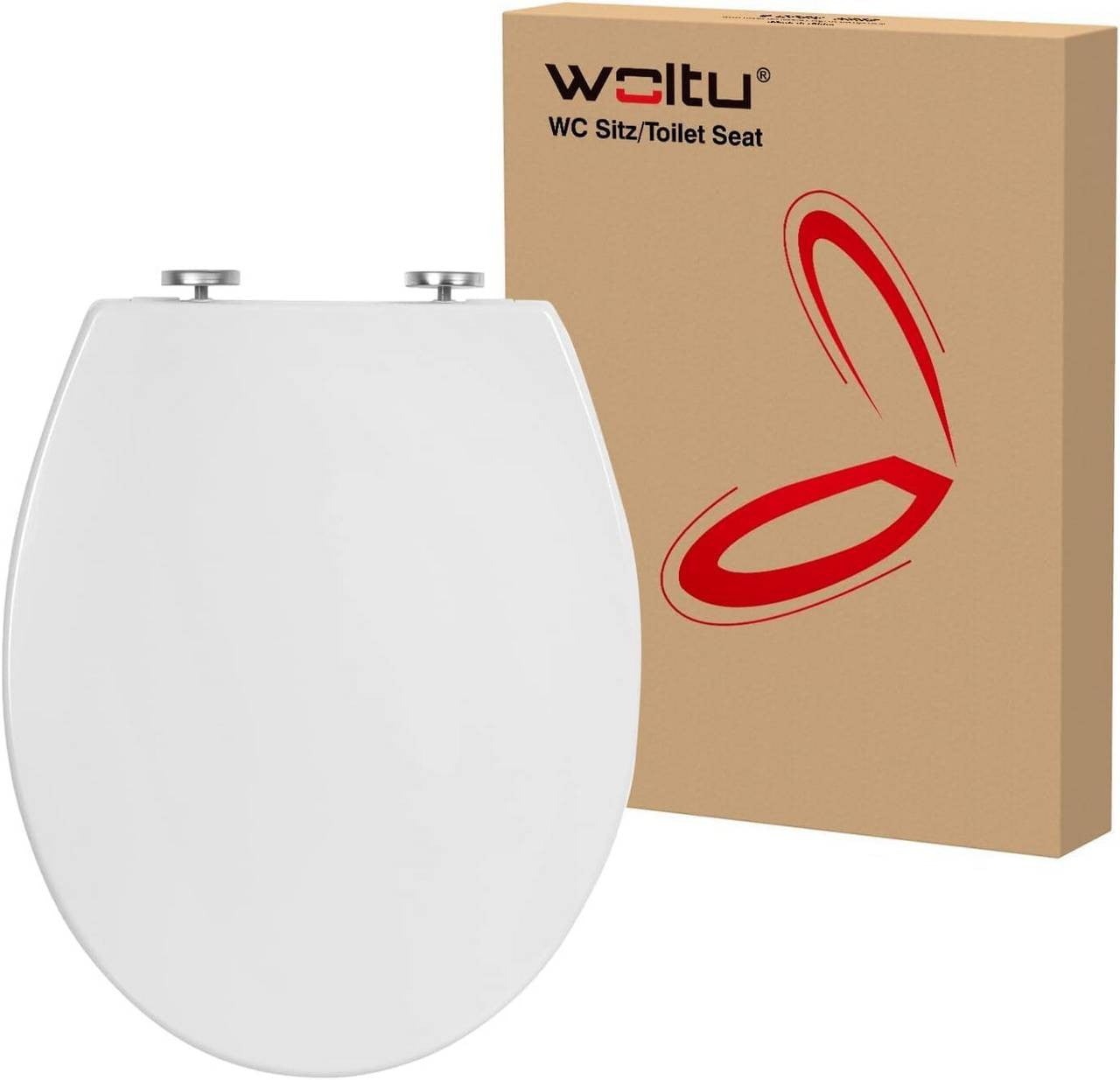 24goodz Soft-Close Toilet Seat - Easy Installation - Antibacterial - Plastic - For Everyone - Oval, White