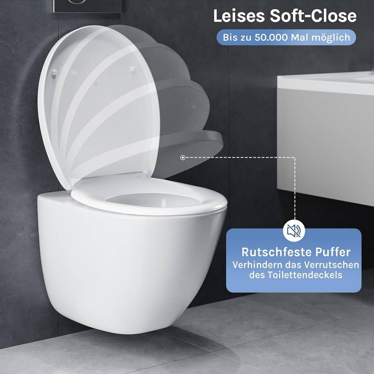 24goodz Soft-Close Toilet Seat - Easy Installation - Antibacterial - Plastic - For Everyone - Oval, White