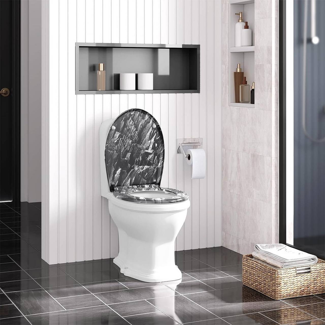 24goodz Soft Close Toilet Seat - High-Quality Thermoset Material - Quick Release Mechanism - Thermoset + Stainless Steel - O-Shaped - 37 x 47.5 cm
