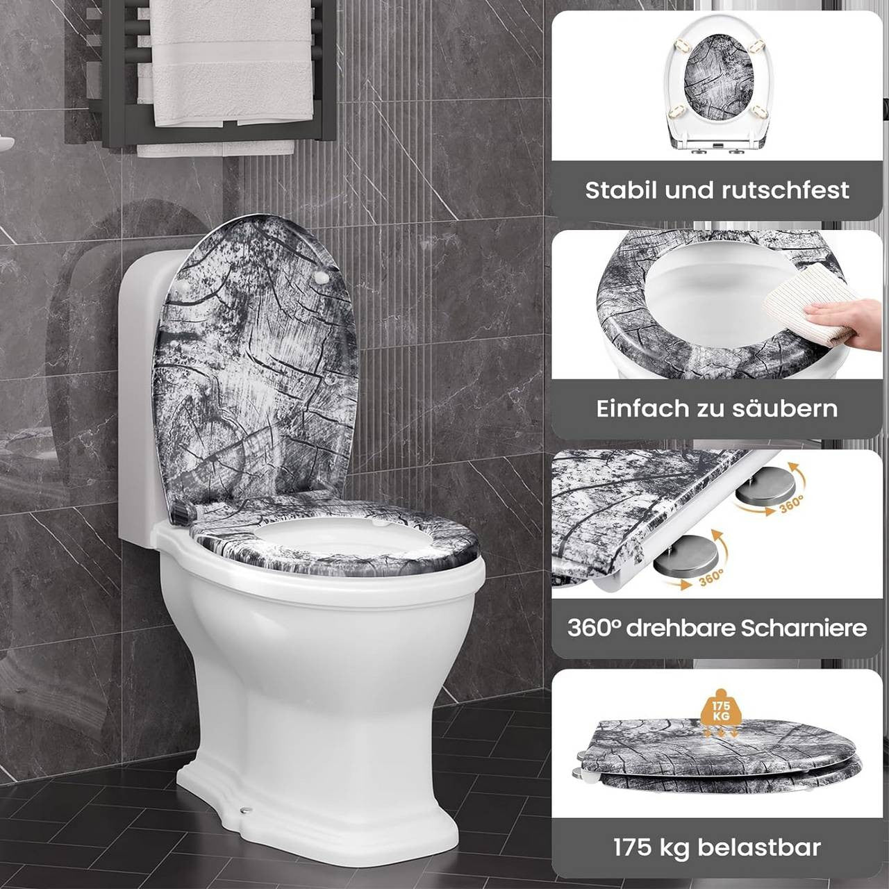 24goodz Soft Close Toilet Seat - High-Quality and Durable - Thermoset and Stainless Steel - For Standard Oval Toilets - 37 x 47.5 cm