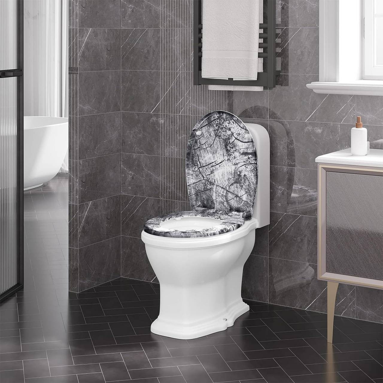 24goodz Soft Close Toilet Seat - High-Quality and Durable - Thermoset and Stainless Steel - For Standard Oval Toilets - 37 x 47.5 cm