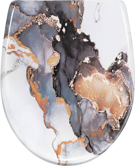 24goodz Toilet Seat - Soft-Close Mechanism - Easy to Clean - Duroplast - For Everyone - Abstract Marble Pattern