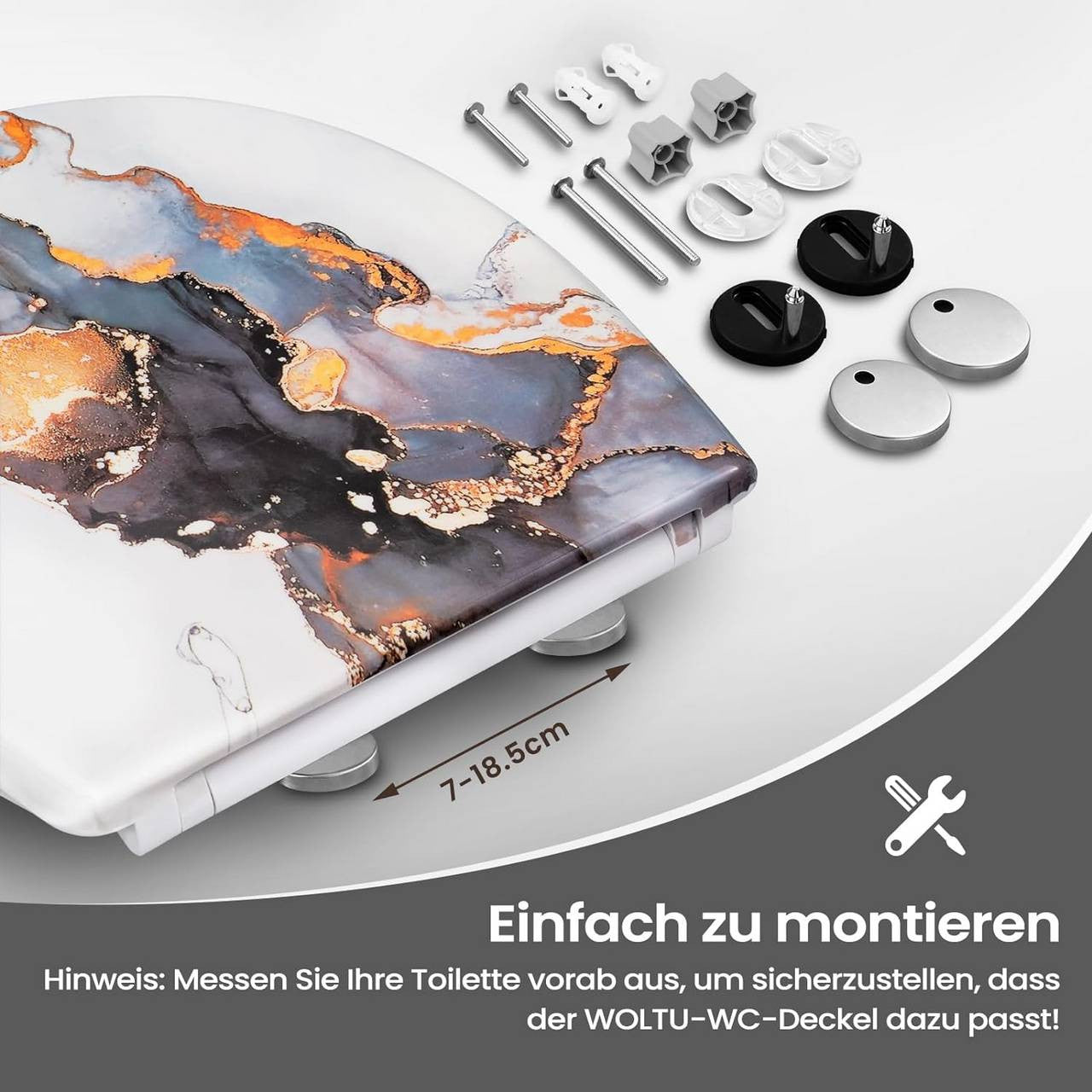 24goodz Toilet Seat - Soft-Close Mechanism - Easy to Clean - Duroplast - For Everyone - Abstract Marble Pattern